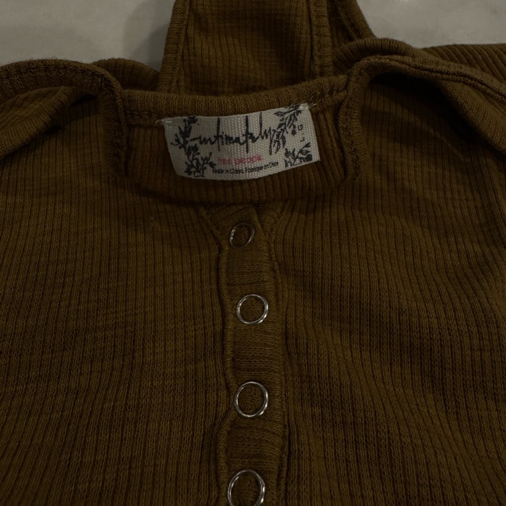 FP Movement by Free People Olive Ribbed Button-Up Top